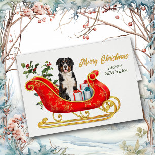 Bernese Mountain Hund jul Sleigh Helgdag Card Hälsningskort