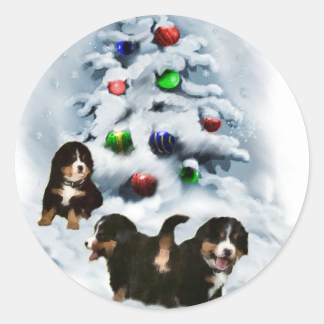 Bernese Mountain Hund julklappar Runt Klistermärke (Framsida)