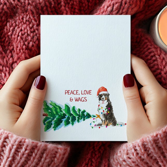 Bernese Mountain Hund julkort Träd & Ljus Helgkort (Bernese Mountain Dog Christmas Card Tree & Lights)