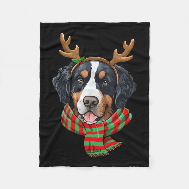 Bernese Mountain Hund julrener Santa Hat Fleecefilt (Framsidan)