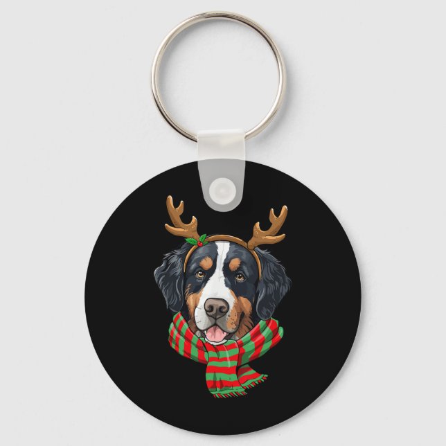 Bernese Mountain Hund julrener Santa Hat Nyckelring (Framsida)