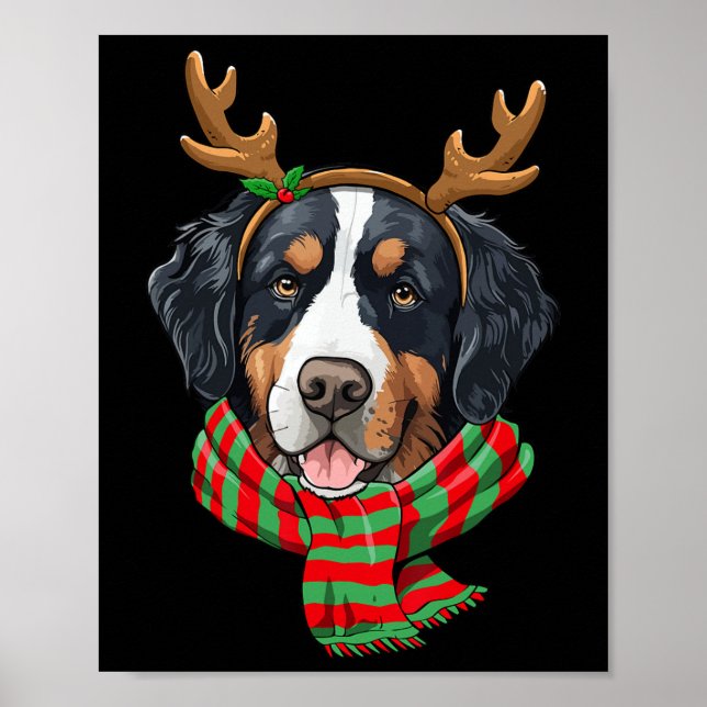 Bernese Mountain Hund julrener Santa Hat Poster (Framsidan)