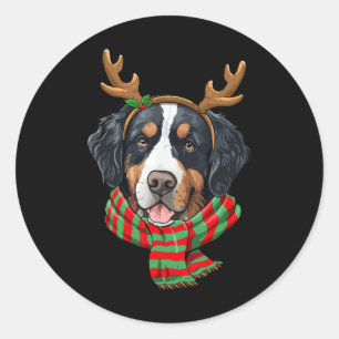 Bernese Mountain Hund julrener Santa Hat Runt Klistermärke