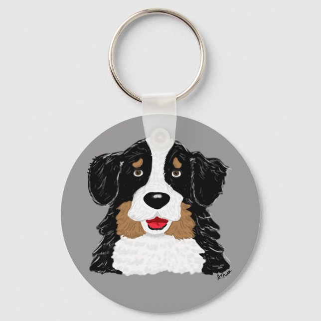 Bernese Mountain Hund Keychain Nyckelring (Framsida)