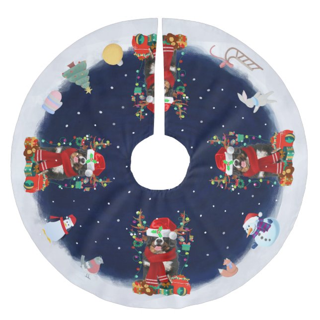 Bernese Mountain Hund Låt det snöa Julgransmatta Borstad Polyester (Framsidan)