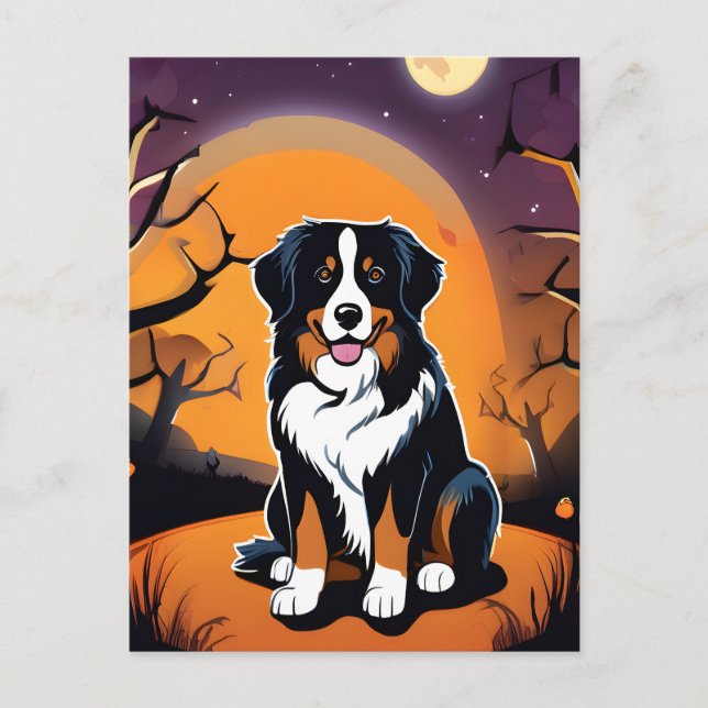 Bernese Mountain Hund Lila Orange Halloween Vykort (Framsida)