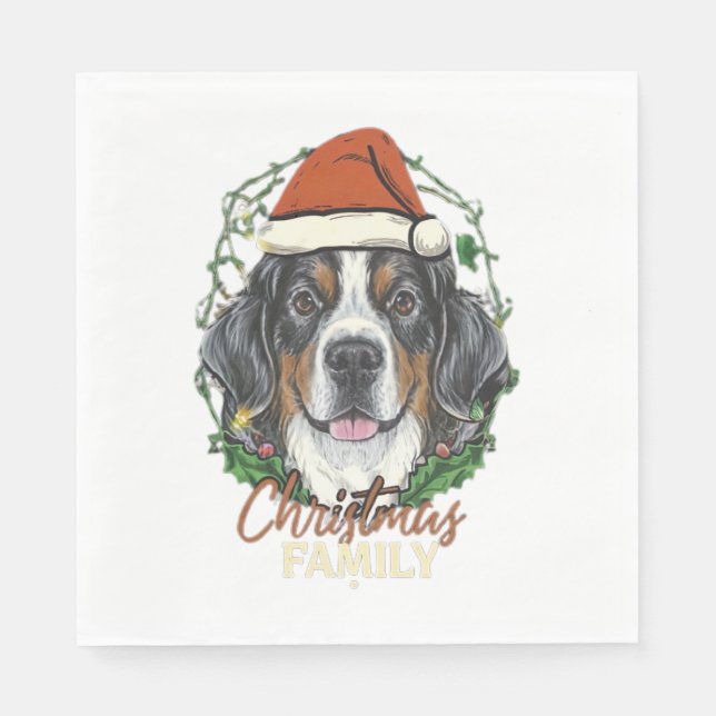 Bernese Mountain Hund Ljus Julmatchning Fam Pappersservett (Framsidan)