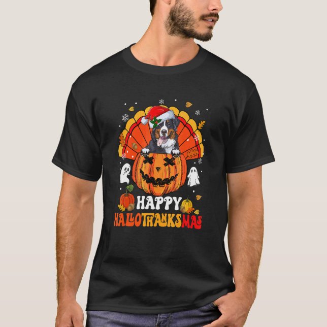 Bernese Mountain Hund Lycklig Hallothanksmas Hallo T Shirt (Framsida)