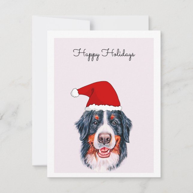 Bernese Mountain Hund med Santa Hat Card (Framsida)