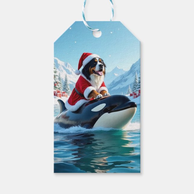 Bernese Mountain Hund och Orca Jul Presentetikett (Framsidan)