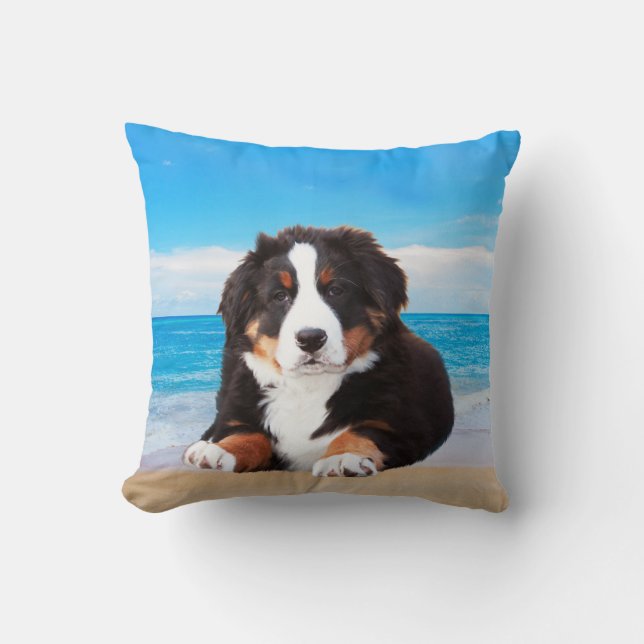 Bernese Mountain Hund om Beach i Sitta Kudde (Framsida)