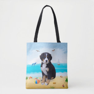 Bernese Mountain Hund på Beach Tygkasse