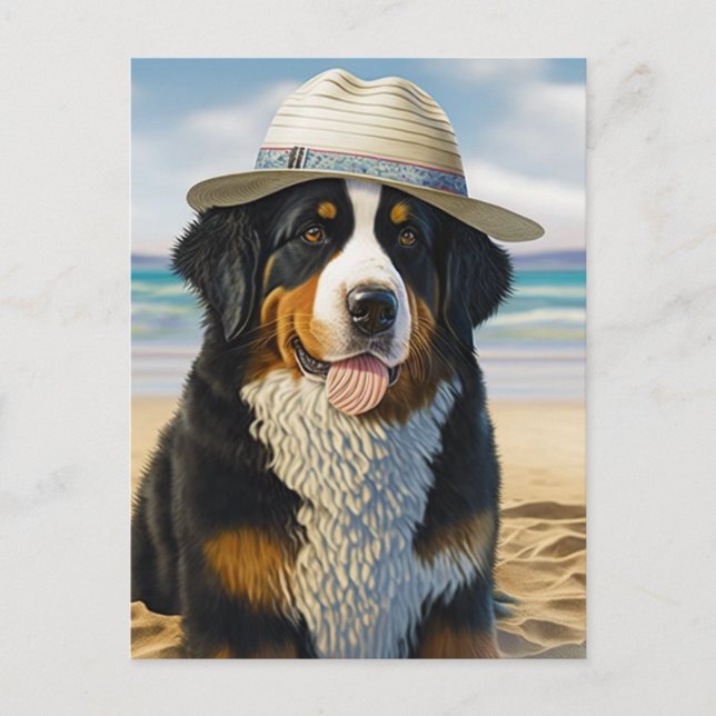 Bernese Mountain Hund på Beach Vykort (Framsida)