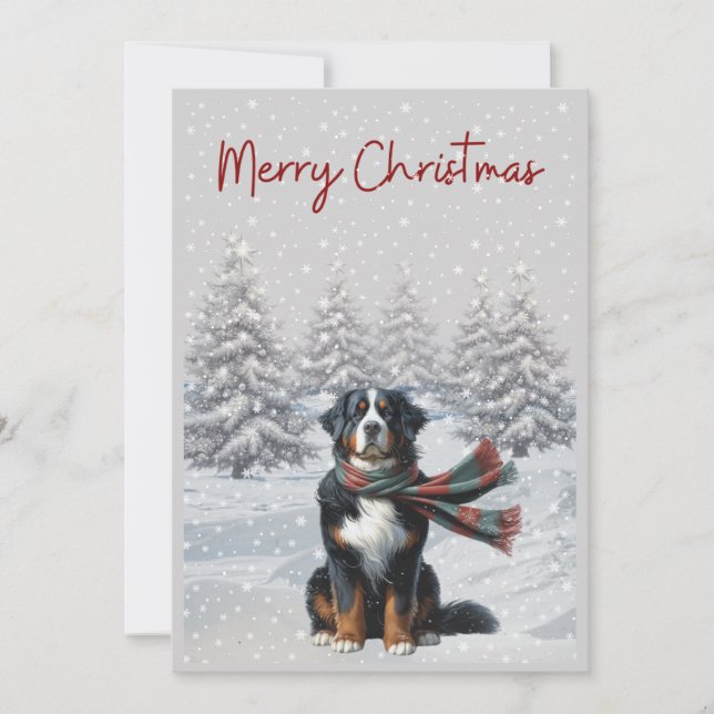 Bernese Mountain Hund på julkortet i Snö Julkort (Framsida)