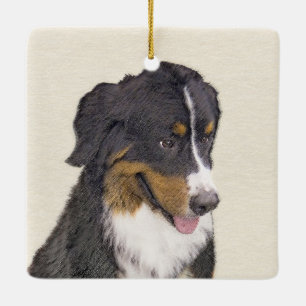 Bernese Mountain Hund Painting - Original Hund Art Julgransprydnad Keramik