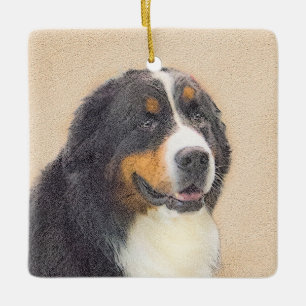 Bernese Mountain Hund Painting - Original Hund Art Julgransprydnad Keramik