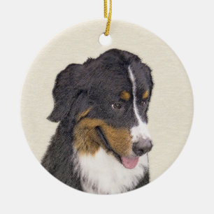 Bernese Mountain Hund Painting - Original Hund Art Julgransprydnad Keramik