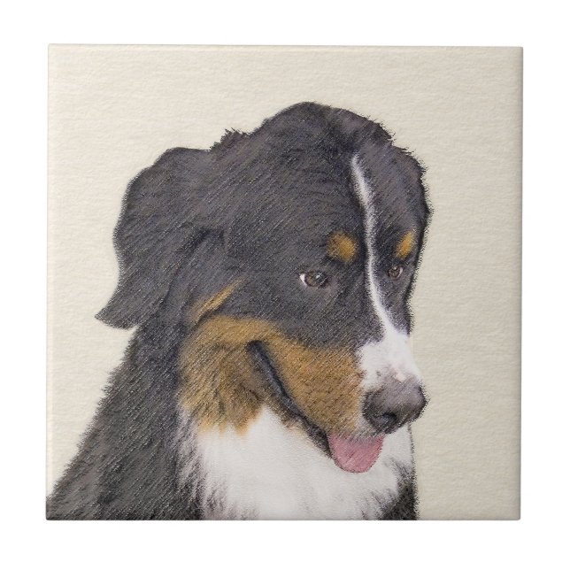 Bernese Mountain Hund Painting - Original Hund Art Kakelplatta (Framsidan)