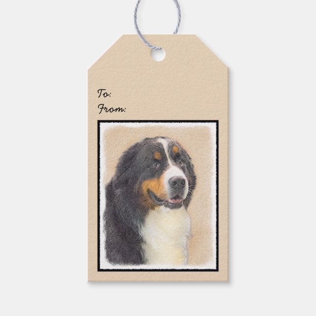Bernese Mountain Hund Painting - Original Hund Art Presentetikett (Framsidan)
