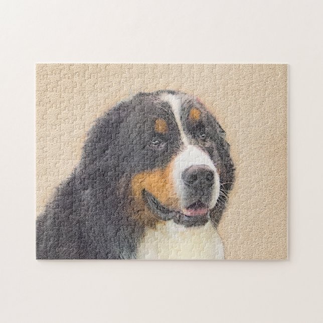Bernese Mountain Hund Painting - Original Hund Art Pussel (Horisontell)