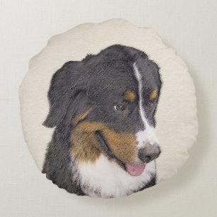 Bernese Mountain Hund Painting - Original Hund Art Rund Kudde