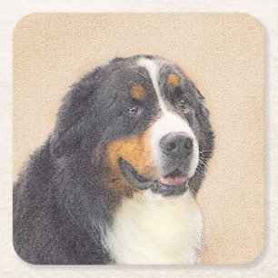 Bernese Mountain Hund Painting - Original Hund Art Underlägg Papper Kvadrat