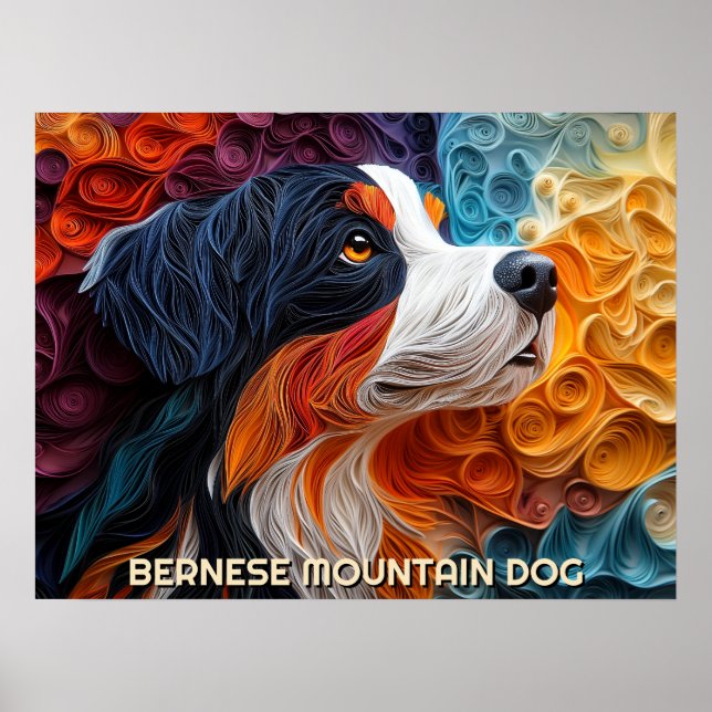 Bernese Mountain Hund Papper Quilling Art Porträtt Poster (Framsidan)