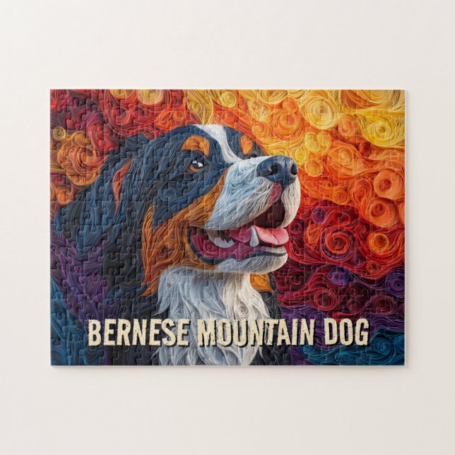 Bernese Mountain Hund Papper Quilling Art Porträtt Pussel (Horisontell)