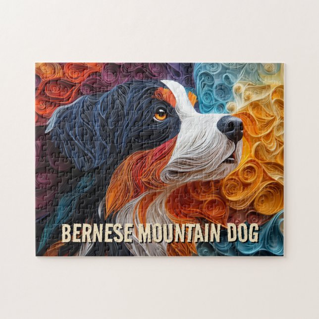 Bernese Mountain Hund Papper Quilling Art Porträtt Pussel (Horisontell)