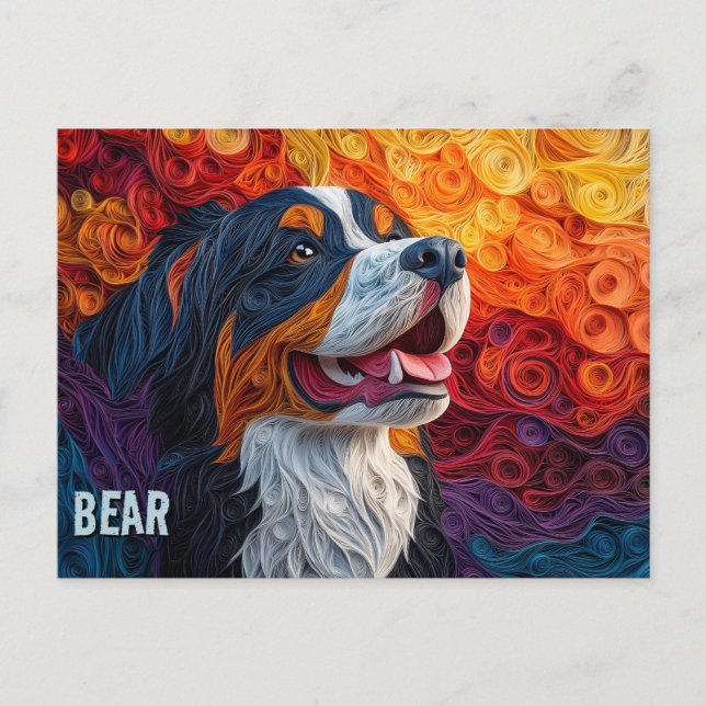 Bernese Mountain Hund Papper Quilling Art Porträtt Vykort (Framsida)