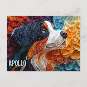 Bernese Mountain Hund Papper Quilling Art Porträtt Vykort