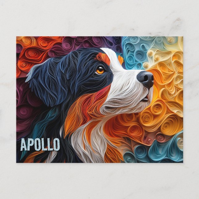 Bernese Mountain Hund Papper Quilling Art Porträtt Vykort (Framsida)