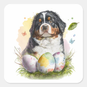 Bernese Mountain Hund Påskägg, Bernese Påsk Fyrkantigt Klistermärke