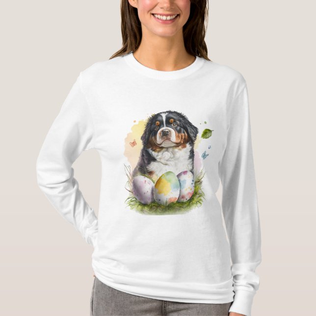 Bernese Mountain Hund Påskägg, Bernese Påsk T Shirt (Framsida)