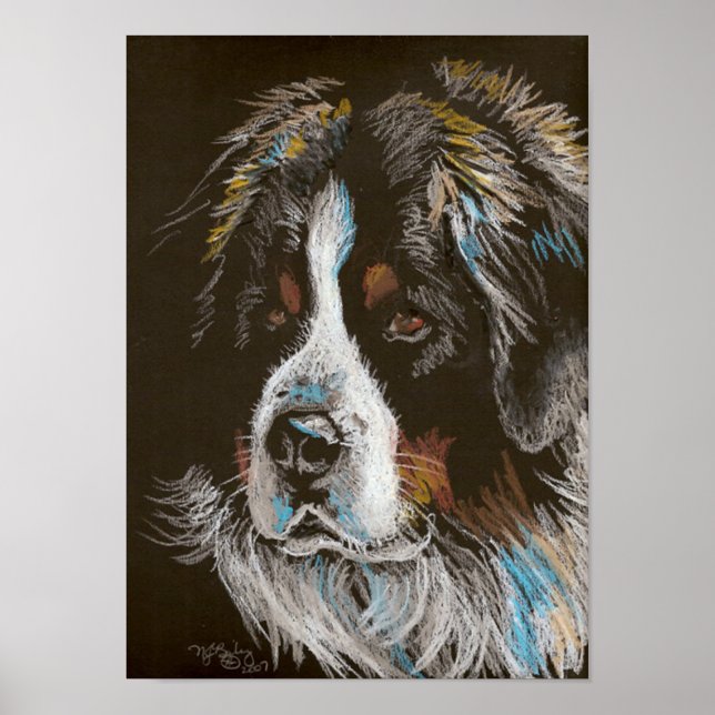 Bernese Mountain Hund Pastel Porträtt Poster (Framsidan)