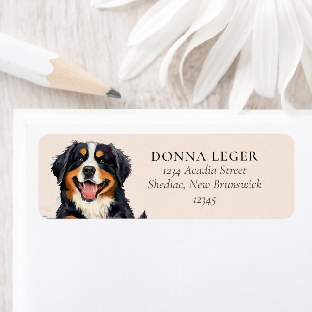 Bernese Mountain Hund Personlig Adress Returadress Etikett (Insitu)