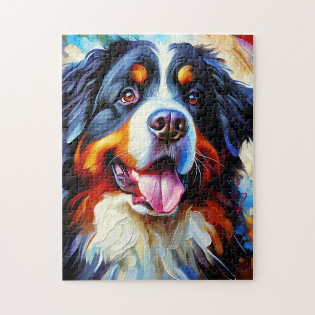 Bernese Mountain Hund Porträtt Acrylic Art Skriv u Pussel (Vertikal)