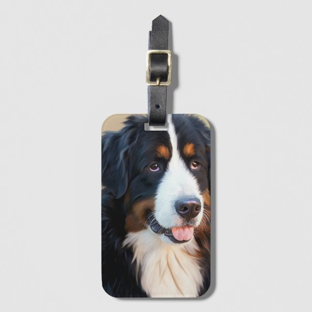 Bernese Mountain Hund Porträtt Bagagebricka (Framsida vertikal)