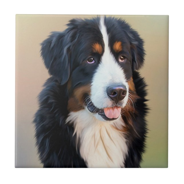 Bernese Mountain Hund Porträtt Kakelplatta (Framsidan)