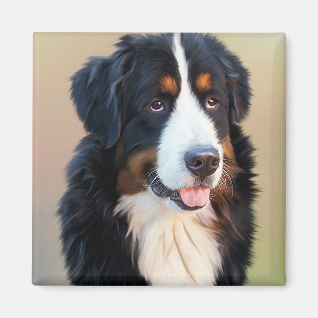 Bernese Mountain Hund Porträtt Magnet (Framsidan)