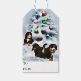 Bernese Mountain Hund Puppies Juletiketters Presentetikett