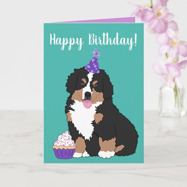 Bernese Mountain Hund Puppy Birthday Kort (Orkide)