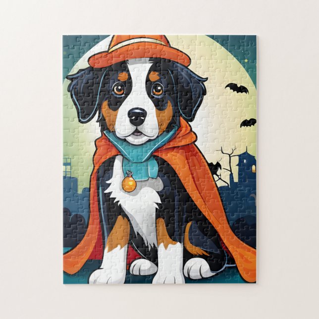 Bernese Mountain Hund Puppy Halloween Pussel (Vertikal)