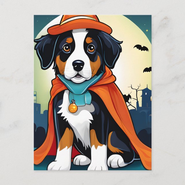 Bernese Mountain Hund Puppy Halloween Vykort (Framsida)