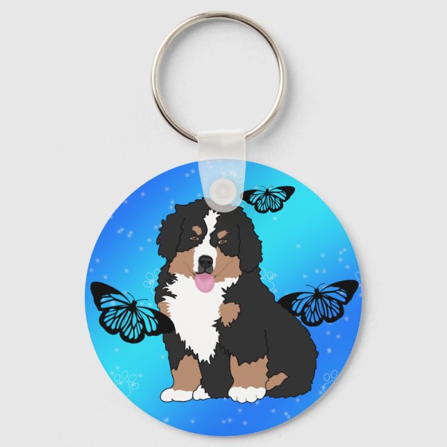 Bernese Mountain Hund Puppy Keychain Nyckelring (Framsida)