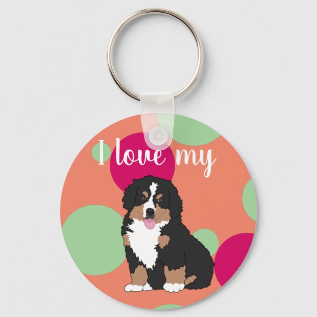 Bernese Mountain Hund Puppy Keychain Nyckelring (Framsida)