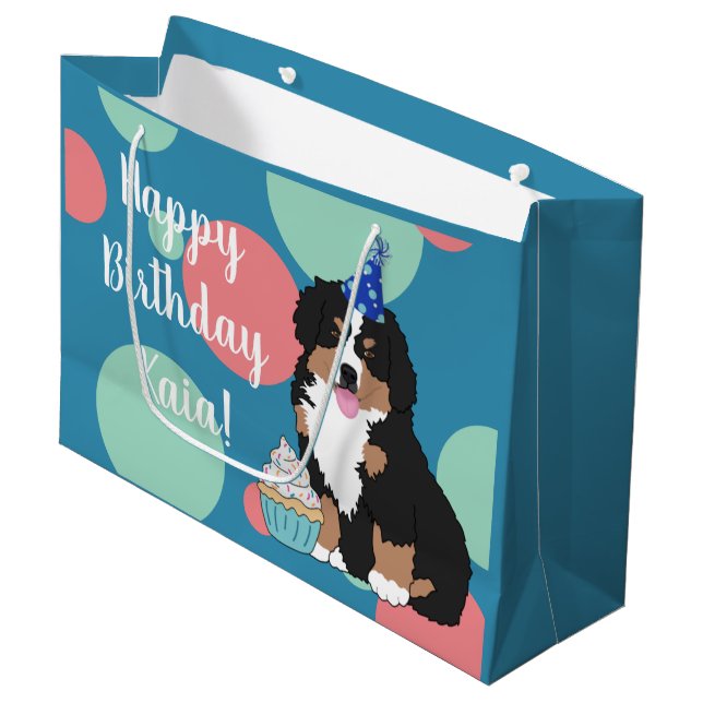 Bernese Mountain Hund Puppy Large Gift Bag (Framsidan Vinklad)