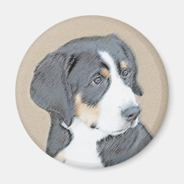Bernese Mountain Hund Puppy Painting - Original Ar Magnet (Framsidan)