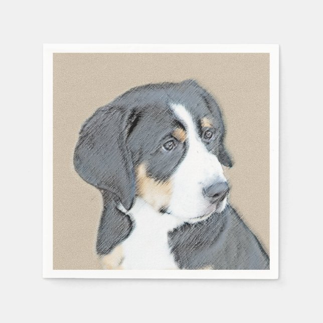Bernese Mountain Hund Puppy Painting - Original Ar Pappersservett (Framsidan)