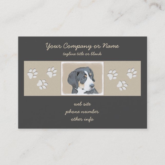 Bernese Mountain Hund Puppy Painting - Original Ar Visitkort (Framsida)